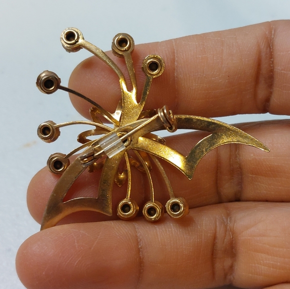 Vintage Mid-Century Blue Crystal Anthers Flowers with Fillaments Brooch Pin - Picture 6 of 8